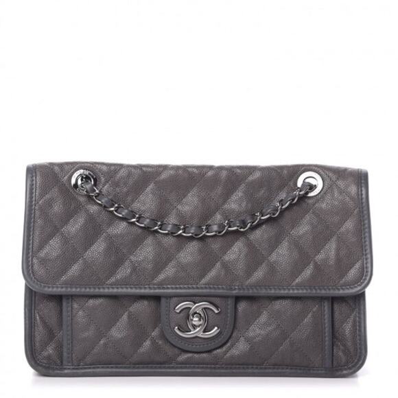 Chanel French Riviera Flap Bag in Dark Grey Caviar - Picture 1 of 12